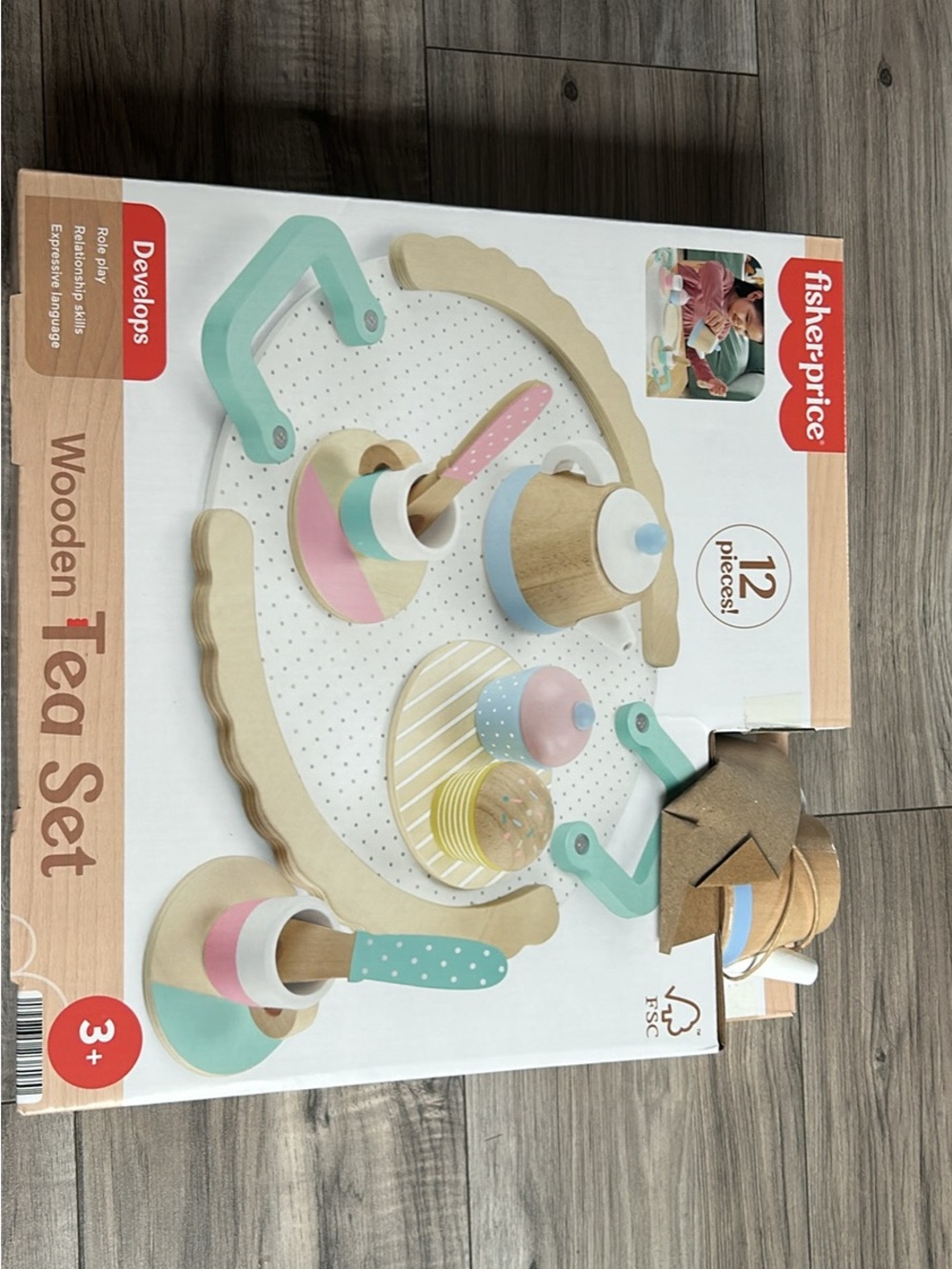 Fisher-Price Wooden Tea Set – Pastel Pink, Blue & Mint